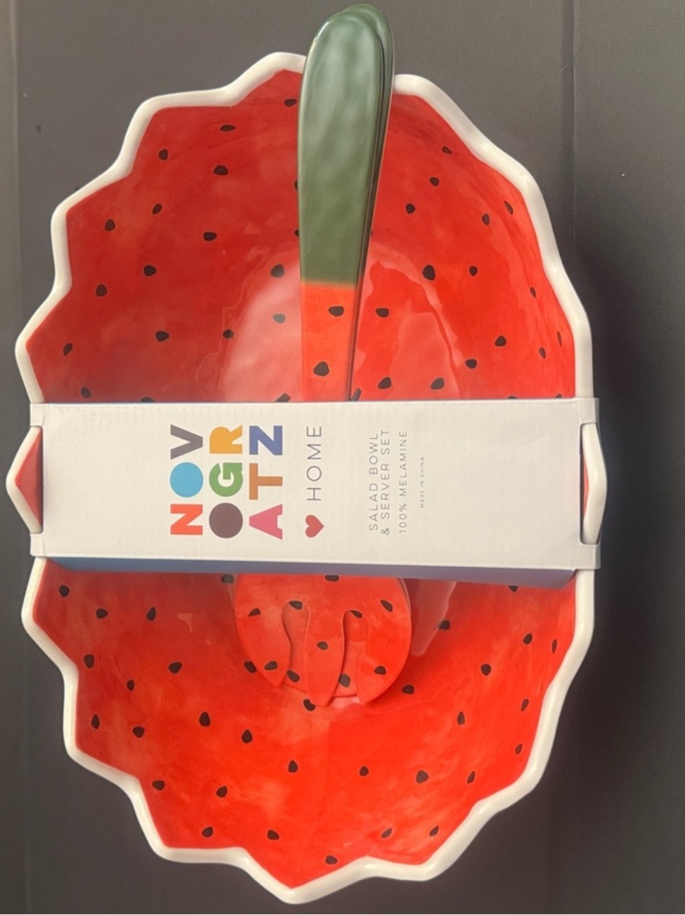 NOVOGRATZ Home 3pc Watermelon Melamine Salad Bowl &  Serving Set - 100% Melamine
